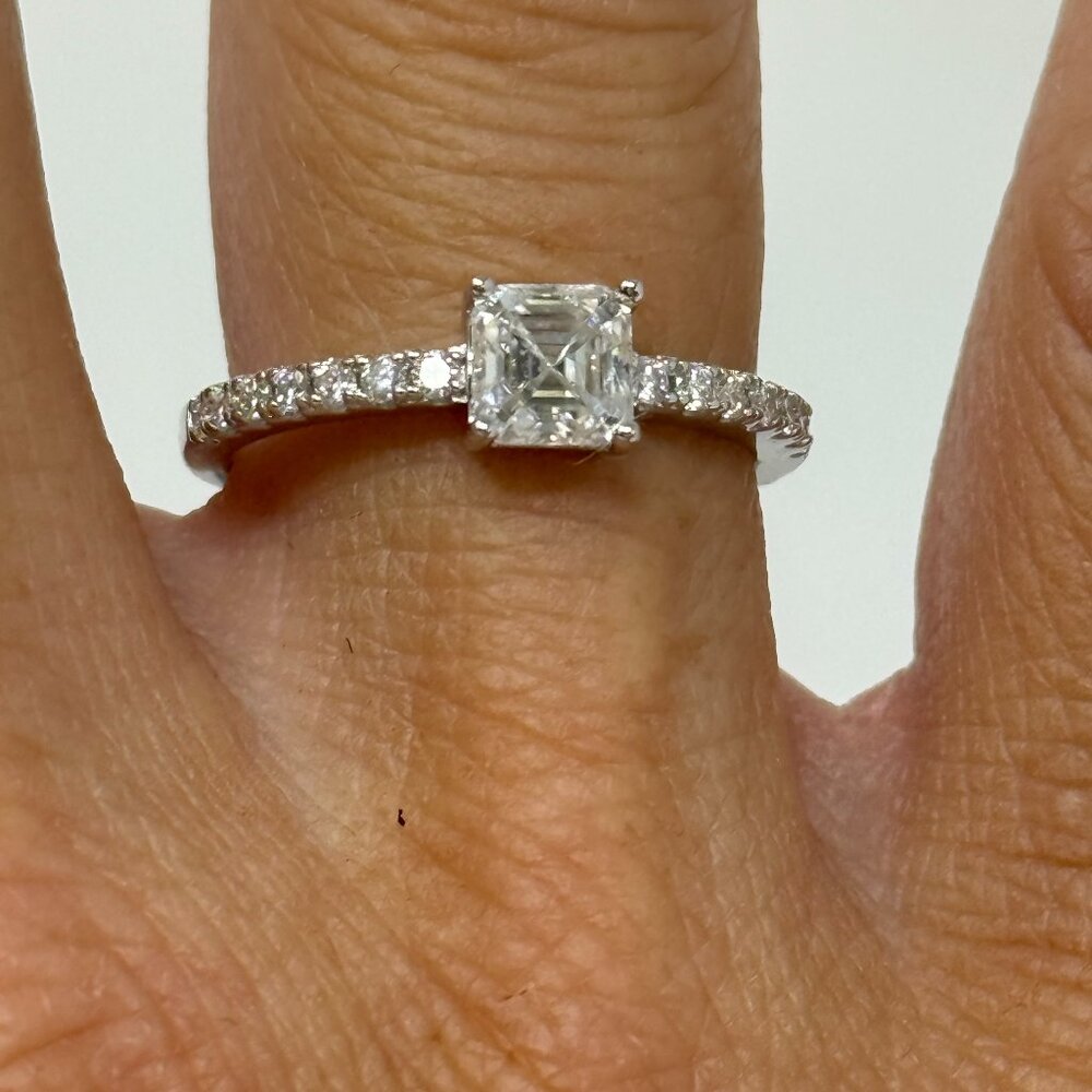 Engagement Ring | Moissanite | Princess-Cut | Pavé Set Band | .85 CTW | Size 7